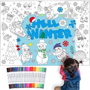 lot 30925 image: Faccito Giant Winter Coloring Poster Hello Winter Coloring Tablecloth 43.3 x 31.5 Inch with 24 Markers Jumbo Christmas Snowman Coloring Banner for Kids Xmas Winter Holiday Party Classroom Activity
