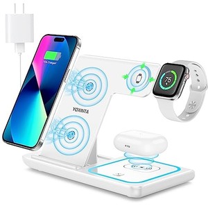 lot 30932 image: Wireless Charging Station, 3 in 1 Wireless Charger Stand, Fast Wireless Charging for iPhone 15 14 13 12 11Pro Max XR XS 8 Plus, for Apple Watch 8 7 6 5 4 3 2 SE, for Airpods 3 2 Pro(White)