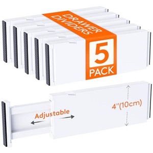 lot 30935 image: Lifewit 5 Pack Drawer Dividers Plastic 4 High, 11-17 Adjustable Drawer Organizers for Clothes, Expandable Dresser Separators in BedroomBathroomKitchenFridgeOffice Organization and Storage