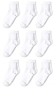 lot 30938 image: Amazon Essentials Toddler Girls Cotton Uniform Turn Cuff Sock, 9 Pairs, White, 4-5T