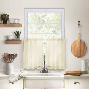 lot 30943 image: Elrene Home Fashions Cameron Linen Tier Curtains, 30 W x 24 L Each (Set of 2 Tiers), Ivory