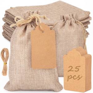 lot 30951 image: SallyFashion 25PCS 4x6 Inch Burlap Gift Bags and 25Pcs Gift Tags With Drawstring, Linen Sack Bags Jewelry Pouches for Christmas Wedding Party Favors DIY Crafts