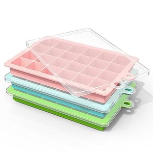 lot 30956 image: Ice Cube Trays 3 Pack, Silicone Ice Cube trays for Freezer, 24 Cubes per Ice Trays, Cube Trays With Removable Lid, Easy to Remove, Chilling Drinks