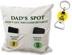 lot 30957 image: ZUYUROU Gifts for Dad from Daughter Wife Son, 2-Pocket Dads Spot Throw Pillow Covers 18 x 18 Inch  Keychain Bottle Opener, Birthday Christmas Thanksgiving Day Gifts for Papa Stepdad
