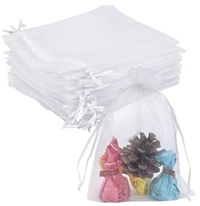 lot 30959 image: Jexila 100PCS White Organza Bags 5X7 Sheer Mesh Bags Drawstring Wedding Favor Bags for Party Baby Shower Pouch Gift Bags