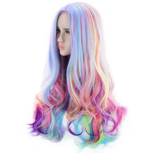 lot 30966 image: AGPTEK Full Long Curly Wavy Rainbow Hair Wig, Heat Resistant Wig for Music Festival, Theme Parties, Wedding, Concerts, Dating, Cosplay & More