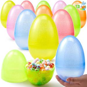 lot 30988 image: JOYIN 7 Jumbo Plastic Bright Solid Easter Eggs 12Pcs Assorted Colors for Filling Treats, Theme Party Favor, Hunt, Classroom Prize Supplies Toylid Giant