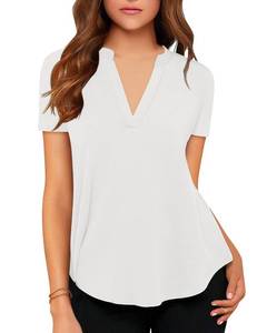 lot 31001 image: roswear Womens Short Sleeve Shirts Casual Summer Tops V Neck Tunic Tops to Wear with Leggings White Large
