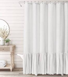 lot 31005 image: Farmhouse Shower Curtain with A Ruffle Hem, White Linen Shower Curtain for Bathroom,72x78 12 Hooks