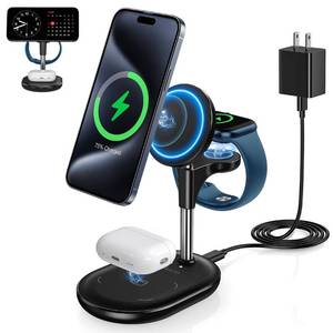 lot 31009 image: 3 in 1 Wireless Charging Station for Apple MagSafe Charger, 15W Fast Magnetic Mag-Safe Charger Stand for iPhone 15 14 13 12 Series Apple Watch AirPods Multiple Devices,Adjustable Angle, Gifts for Men