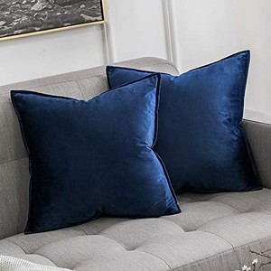 lot 31020 image: MIULEE Pack of 2 Navy Blue Decorative Velvet Throw Pillow Cover Soft Pillow Cover Soild Square Cushion Case for Sofa Bedroom Car 18x 18 Inch 45x 45cm