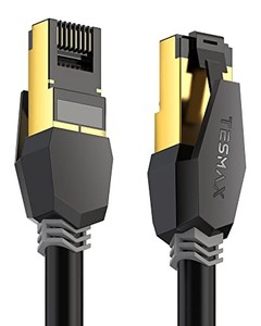 lot 31027 image: Tesmax Cat 8 Ethernet Cable 30 FT, 26AWG 40Gbps 2000Mhz Ultra Speed Cat8 LAN Network Cable SFTP Patch Cord with Gold Plated RJ45 Connector, Weatherproof UV Resistant for GamingRouterModemPCSwitch