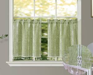 lot 31028 image: GOHD Country Road Tiers Kitchen Curtains Boho Jacquard Stripe Tassel Bathroom Window Curtain 3 Size, 100% Polyester(24in,Green)