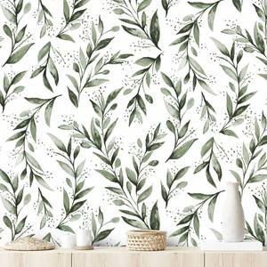 lot 31032 image: Erfoni Green Leaf Wallpaper Peel and Stick Wallpaper Floral Contact Paper 17.7inch x 393.7inch Greenery Leaves Self Adhesive Wallpaper Peel and Stick Olive Botanical Flowers Wall Paper Vinyl Film