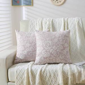 lot 31043 image: JZD Tex-H Pack of 2 Pillow Covers Soft Boho Throw Pillow Covers Set - Jacquard Floral Decorative Throw Pillow Cover for Sofa, Bed and Living Room (Style 1, 18x18, Light Purple)