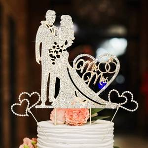 lot 31044 image: Spiareal 3 Pack Mr and Mrs Cake Topper Rhinestone Metal Love Wedding Cake Topper Crystal Heart Shaped Cake Toppers Funny Diamond Bride and Groom Anniversary Party Cake Decoration Gold
