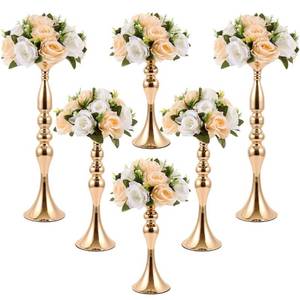 lot 31046 image: 6 Pcs Wedding Flower Stand Metal Flower Centerpieces Stand for Table Flower Vase Arrangement Rack Candleholder Stand for Wedding Reception Dinner Table Holiday Party Decor (Gold, 20, 15, 13 in)