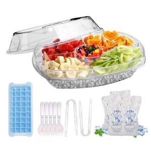 lot 31049 image: Chilled Veggie Tray with Lid, 15 Party Serving Platter Cold Food Buffet Server, Clear Appetizer Serving Tray on Ice, Shrimp Cocktail Serving Dish for Fruit, Veggie, Appetizer, Sushi