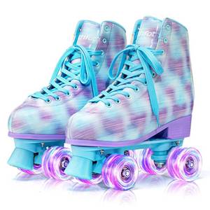 lot 31052 image: Ruthfot Roller Skates for Women and Girls with Double-Row Four Light up Wheels, High-top PU Leather Rollerskates. Size 8.5