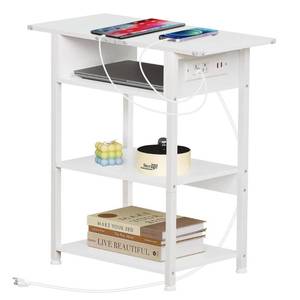 lot 31054 image: Lerliuo Side Table with Charging Station��Narrow End Table with USB Ports and Outlets,White Skinny Nightstand with Open Storage Shelf for Small Space��Slim Sofa Bedside Table for Living Room Bedroom