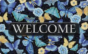 lot 31059 image: Toland Home Garden 800392 Blue Butterfly Welcome Spring Welcome Door Mat 18x30 Inch Summer Outdoor Doormat for Entryway Indoor Entrance