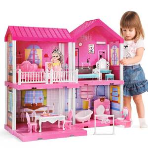 lot 31061 image: TEMI Dream Dollhouse Girls Pretend Toys - Doll Figure with Furniture, Accessories, Stairs, Pets and Dolls, DIY Cottage Pretend Play Doll House, for Toddlers, Boys & Girls