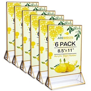 lot 31064 image: Anwesti 8.5�11in Clear Acrylic Double Sided Gold Frames Table Sign Holder for Wedding Table Numbers Art Display Restaurant Signs Picture Frame Wedding Table Sign Holders 6Pack