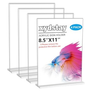 lot 31078 image: xydstay 4pack Acrylic Sign Holder 8.5 X 11, Vertical T Shape Clear Plastic Sign Holder, Menu Holder, Unbreakable Table Sign Holder for Restaurant, Office, School, Store and Home Use