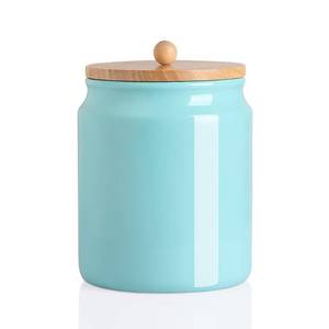 lot 31079 image: Sweejar Ceramic Kitchen Canisters, 58 FLOZ Porcelain Food Storage Jar with Airtight Seal Wooden Lid, Home Container Serving for Coffee Beans, Tea-leave, Sugar, Salt, Tool Bucket (Turquoise)