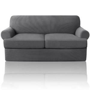 lot 31085 image: PrinceDeco T Cushion Loveseat Slipcover 3 Pieces Sofa Covers for T Cushion Sofa Stretch Sofa Covers for 2 Cushion Couch with 2 Individual T Cushion Shape Seat Covers Machine Washable, Grey