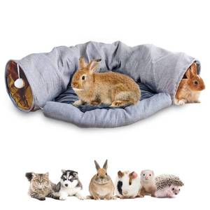 lot 31087 image: ALI2 Rabbit Tunnel Bed 2-in-1 Bunny Play Tunnel Tubes for Rabbit Guinea Pig Tunnel Hideout with Removable Mat for Bunny Guinea Pig Kitten Puppy Ferret Hedgehog