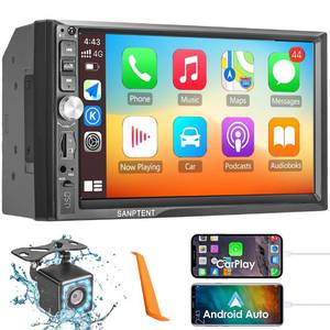 lot 31095 image: $$ SANPTENT Double Din Car Stereo with Wireless Apple CarPlay & Android Auto, 7-Inch FHD Touchscreen Car Audio Receiver with Rear Camera, Subwoofer, Car Radio with FM, USBAUXTF, Mirror Link, Bluetooth. Retail $120