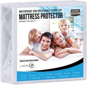 lot 31101 image: Utopia Bedding Waterproof Mattress Protector Queen Size, Premium Terry Mattress Cover 200 GSM, Breathable, Fitted Style with Stretchable Pockets (White)