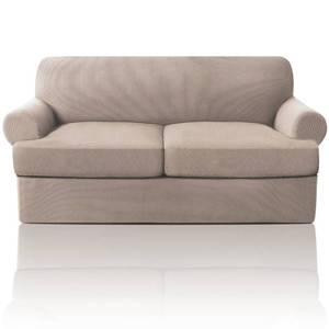 lot 31102 image: PrinceDeco T Cushion Loveseat Slipcover 3 Pieces Sofa Covers for T Cushion Sofa Stretch Sofa Covers for 2 Cushion Couch with 2 Individual T Cushion Shape Seat Covers Machine Washable, Sand
