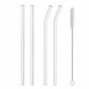 lot 31120 image: Hiware Reusable Glass Straws Set, 4-piece Drinking Straws with Cleaning Brush, 10 x 10 mm, Dishwasher Safe