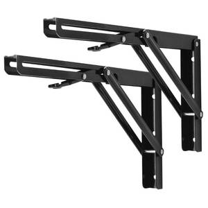 lot 31121 image: YUMORE Folding Shelf Bracket Heavy Duty, 12 Inch Collapsible Shelf Bracket, Black DIY L Bracket for Workbench Folding Table Hinge, Max Load 330lbs, 2 Pack