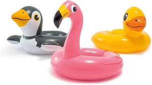 lot 31125 image: Intex, 43234-2327 3 Pack 59220EP - Animal Head Split Ring Pool Floats Bundle Includes Frog, Duck, Penguin, Giraffe, Frog, Penguin