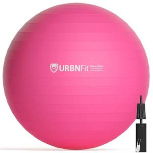 lot 31127 image: URBNFit Exercise Ball - Yoga Ball for Workout, Pilates, Pregnancy, Stability - Swiss Balance Ball wPump - Fitness Ball Chair for Office, Home Gym, Labor- Pink, 34 in