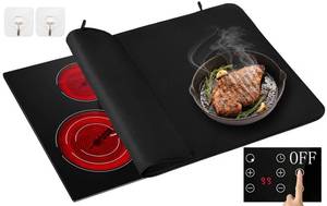 lot 31132 image: Amerbro Heat Resistant Stove Top Covers for Electric Stove - 24 X 31inch Fireproof &amp Waterproof Electric Stove Cover - Glass Stove Top Protector for Prevent Scratches, Fiberglass Cloth (Black)