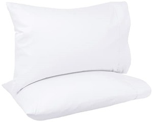 lot 31138 image: Amazon Basics 400 Thread Count Cotton Pillow Case, Standard, 30 L x 20 W, White - Set of 2, Pillows Not Included