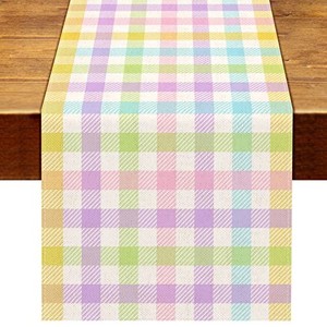 lot 31139 image: Nepnuser Linen Spring Easter Buffalo Check Plaid Table Runner Rustic Farmhouse Home Dining Room Kitchen Table Decor (13 x 72)