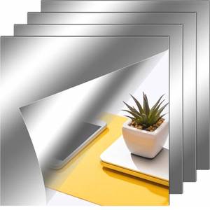 lot 31141 image: Zonon Flexible Mirror Sheets Self Adhesive Non Glass Mirror Tiles Mirror Stickers for Home Wall Decor (4 Pieces, 12 x 12 Inches)