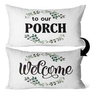 lot 31145 image: SiuSue Welcome to The Porch Reversible Throw Pillow Cover Case, Front Porch Bench Decorations, Housewarming Gift, Welcome Lumbar Decor, 12 x 20 Inch Linen Cushion Cover, Farmhouse Bed Sofa Decor