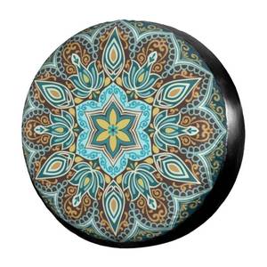 lot 31157 image: KiuLoam Boho Mandala Turquoise Spare Tire Cover Polyester Universal Sunscreen Waterproof Wheel Covers for Trailer RV SUV Truck and Many Vehicles (16 for Diameter 29-31)