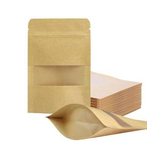 lot 31163 image: 100 Pcs Resealable bags,3.5 x 5.5 Stand Up Kraft Paper Bags with Matte Window, Zip Lock Food Storage Bags for Packaging Products, Reusable, Sealable