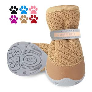 lot 31189 image: QUMY 2PCS Dog Shoes for Small Dogs Hot Pavement Summer Puppy Dog Boots with Reflective Strip Soft Comfortable Anti-Slip Rubber Sole Khaki Size 3