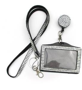 lot 31202 image: ALL in ONE Rhinestone Lanyard Bling Crystal Necklace  Badge Reel  Horizontal Card Holder for Business IdKey (White)