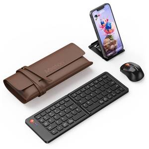 lot 31205 image: MEETION Foldable Keyboard and Mouse, Portable Bluetooth Keyboard and Mini Mouse with Stand Holder, for Travel, Business, Gifts, USB-C Rechargeable, Travel Keyboard Mouse (Black)