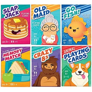 lot 31211 image: LotFancy Card Games for Kids, 6 Decks, Go Fish, Old Maid, Crazy Eights, Memory Match, Slap Jack, Animal Playing Cards, Easter Basket Stuffers, Stocking Stuffers