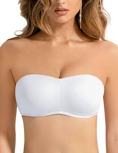 lot 31224 image: Amafuur Womens Minimizer Strapless Bra with Clear Strap Convertible Underwire Seamless Bandeau Bras for Large Bust White 34D